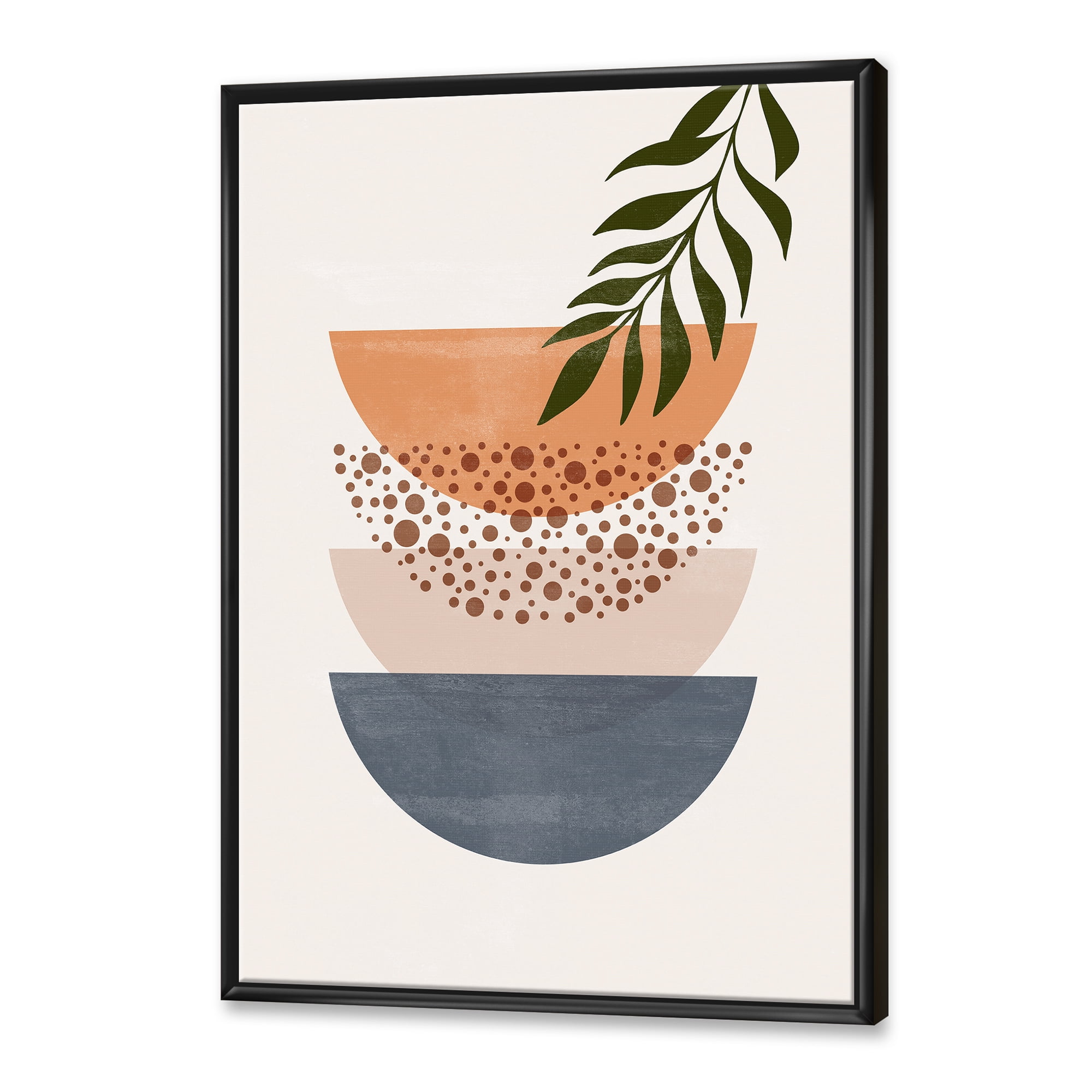 Designart 'Abstract Geometrical Moon and Sun With Leaf III' Modern Framed Canvas Wall Art Print