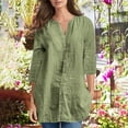thumbnail image 2 of HAiming Womens Cotton Linen Button down Shirts Summer Casual 3/4 Sleeve V-Neck Loose Work Office Blouse Tops, 2 of 6