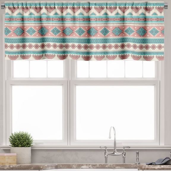 Ambesonne Tribal Valance Pack of 2, Aztec Art Style, 54"X18", Cream Aqua and Peach
