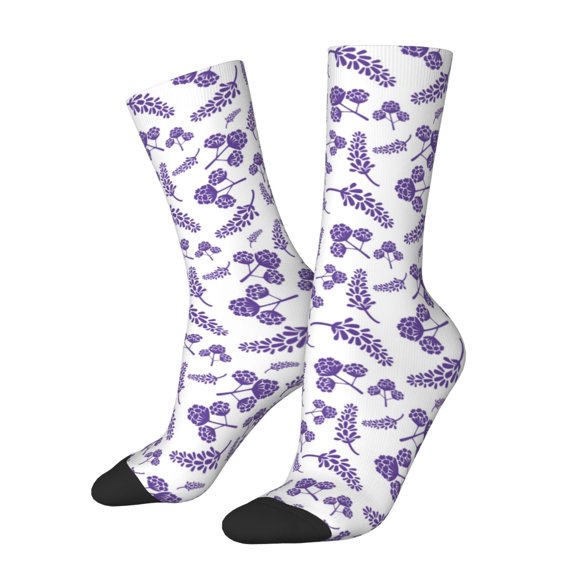 Honeii Lavender Flowers Print Adult Socks,Crew Socks,Casual Calf Socks,Daily Wear Socks for Men & Women, Perfect for Sports, Casual and Everyday Use