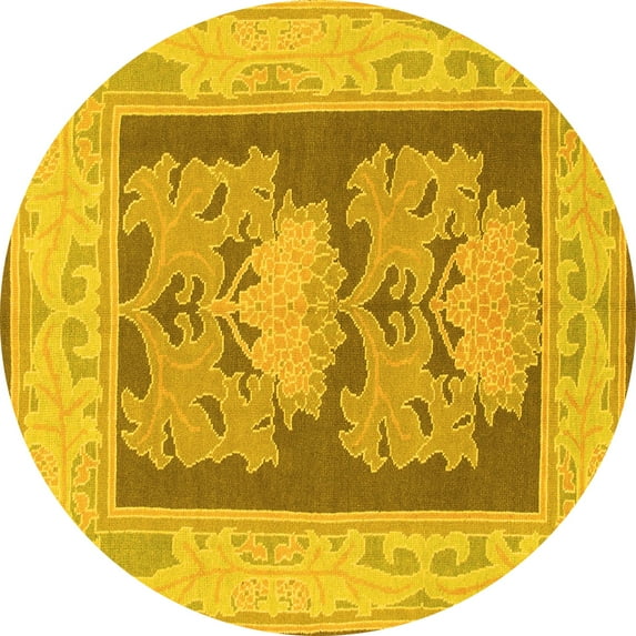 Ahgly Company Indoor Round Abstract Yellow Modern Area Rugs, 8' Round