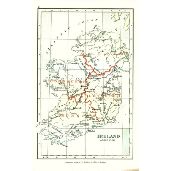 Historic Map - Ireland 1500 - Gardiner 1902 - Vintage Wall Art