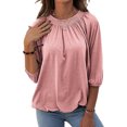 thumbnail image 2 of Yuemengxuan Women Fashionable Pullover, Solid Color Round Collar Three-quarter Sleeves Tops, 2 of 4