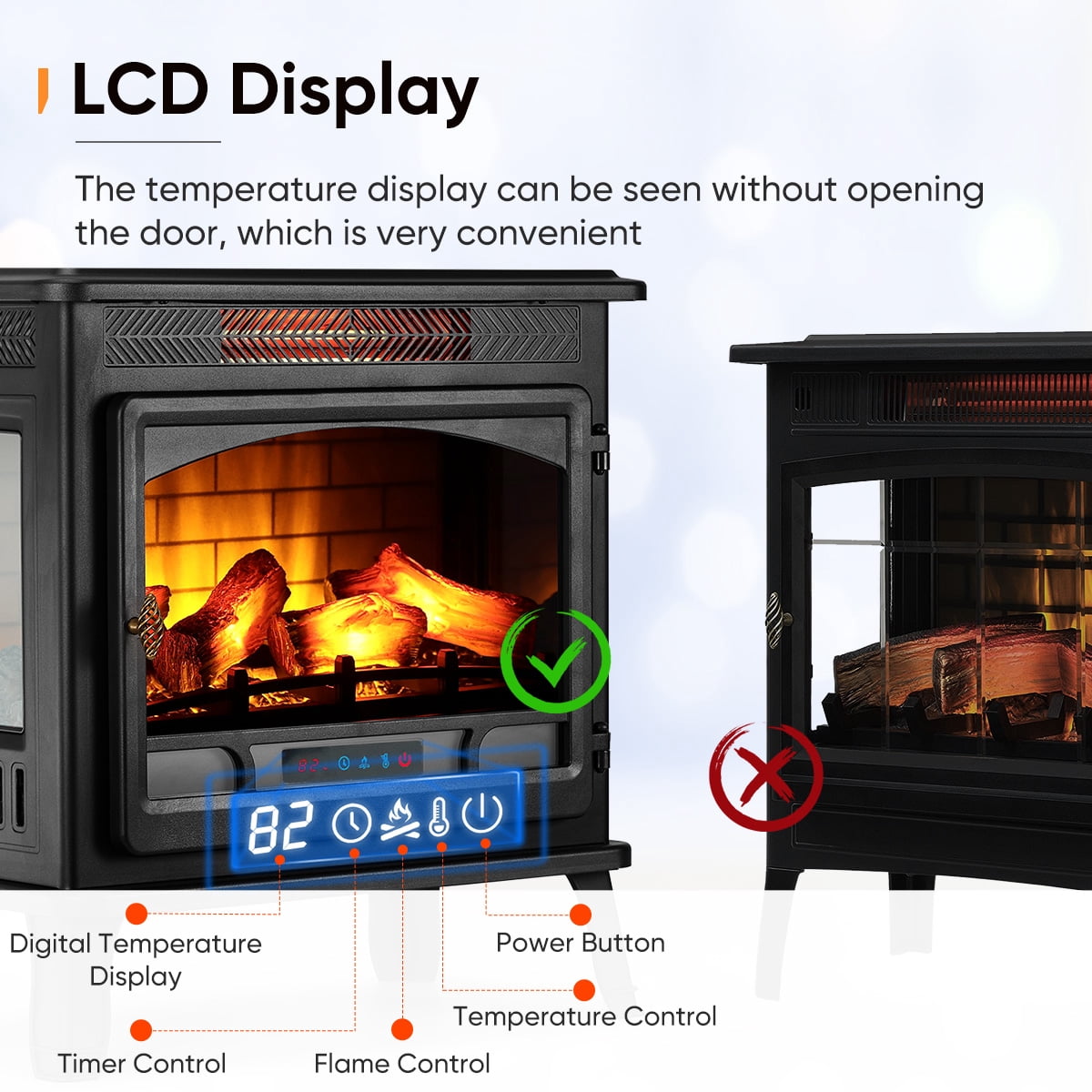 HEAO 3D Infrared Electric Fireplace Stove with Visible Control Panel and  Remote, Freestanding Portable Fireplace Heater, ETL Certified, Overheating  Safety Protection, for Home Office RV, 1500W (Black) - Walmart.com