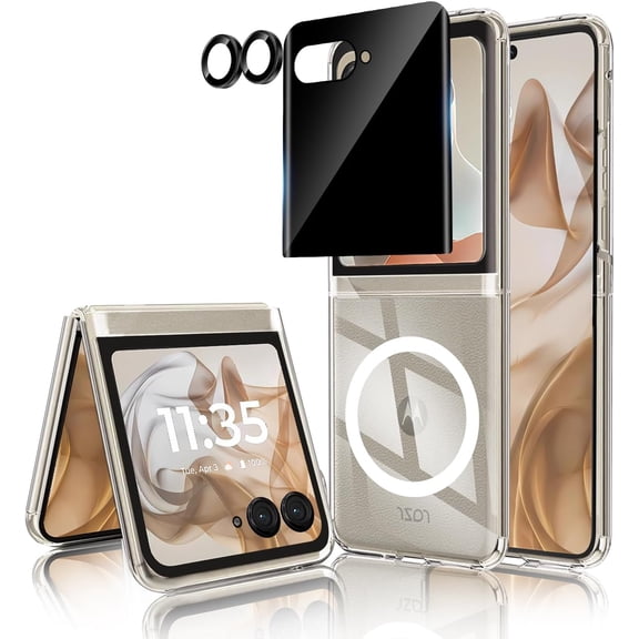 for Motorola Razr 2025, with Privacy Screen Protector   Camera Lens Protector, [Anti Yellowing] [Compatible with Magsafe] Shockproof Slim Magnetic Phone Case for Moto Razr 2025/Razr 2024 Clear
