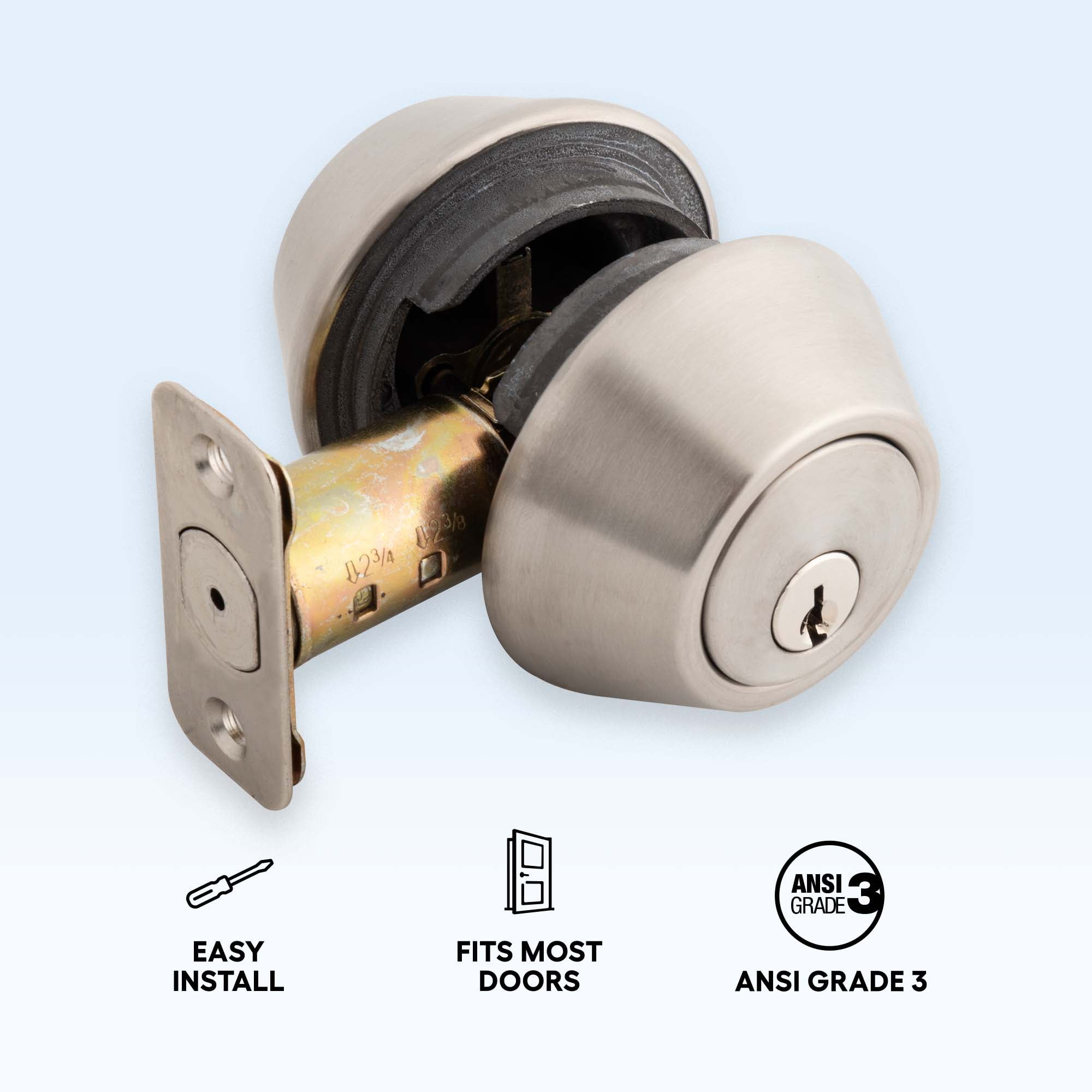Hyper Tough Keyed Entry Double Cylinder Deadbolt Lock, Stainless Steel Finish