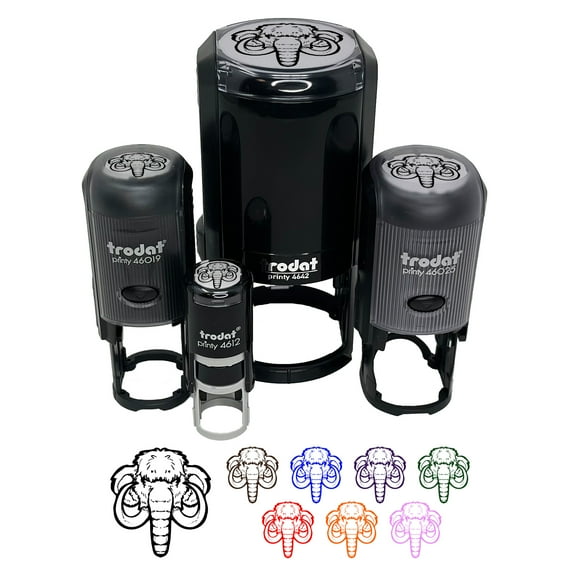 Wooly Mammoth Head Self-Inking Rubber Stamp Ink Stamper - Sky Blue Ink - Medium 1 Inch