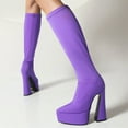 thumbnail image 4 of KIJBLAE Women's Winter Over The Knee Boots Chunky Heels Thigh High Boots Block Heeled Stretch Suede Sexy High Heel Knee High Boots Side Zipper Long Boots Purple 41, 4 of 6