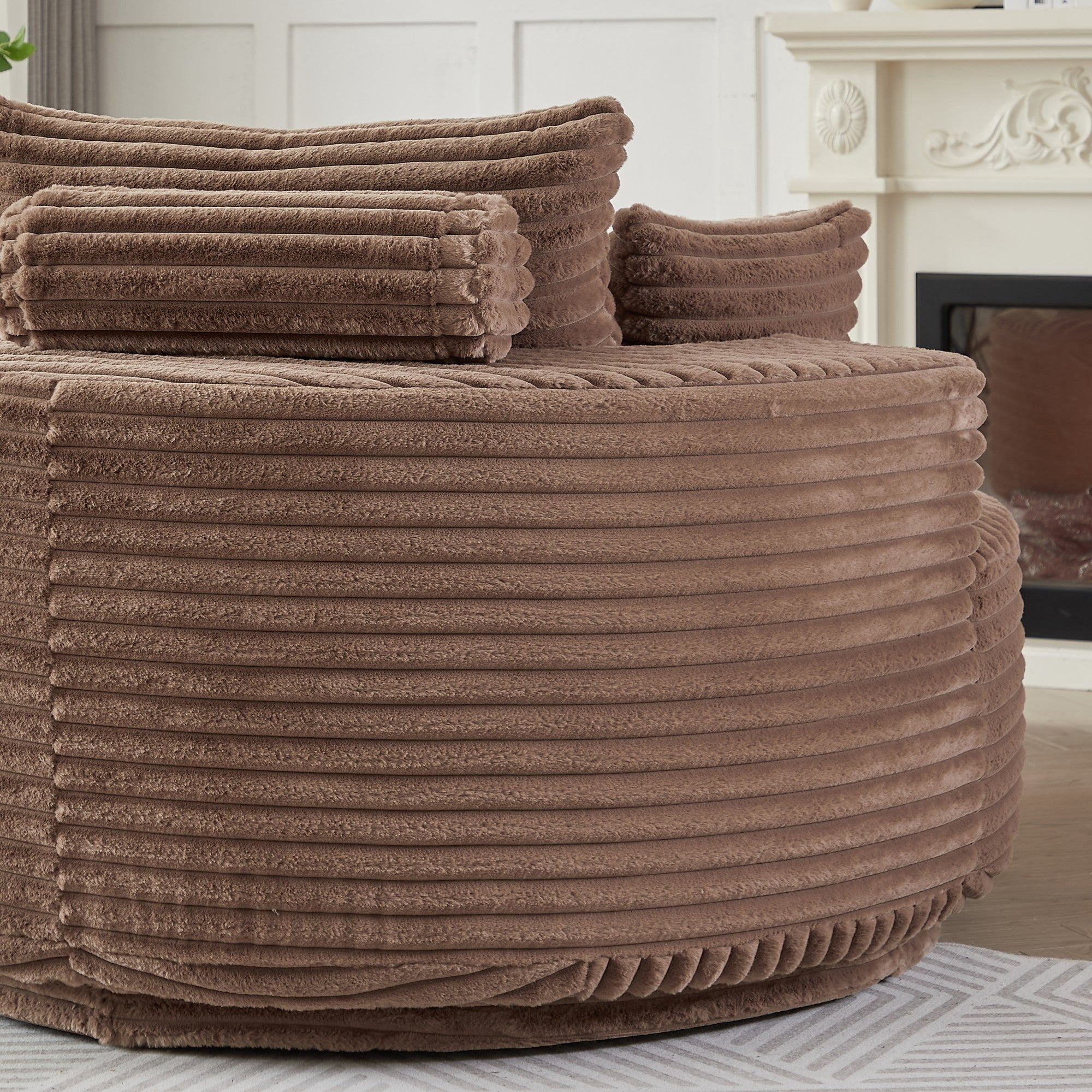 Sailvan 55" Corduroy Fabric Swivel Chair, Modern Round Sleeper Sofa with 360 Degree Rotation, Fluffy Foam Lounge Chair for Living Room Brown