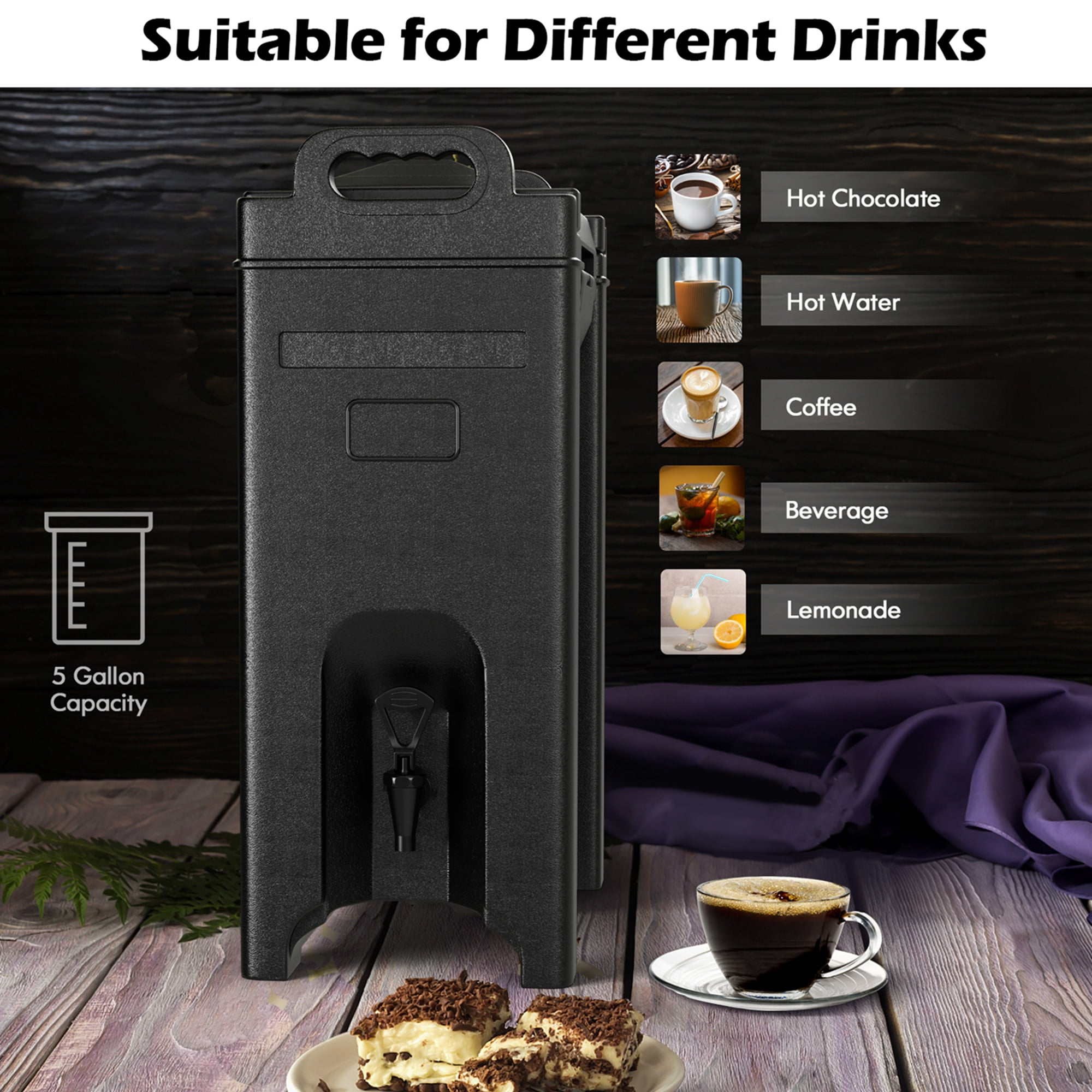 GZMR Black Insulated Beverage Dispenser with 5 Gallon Capacity - Poly  Material in the Beverage Dispensers department at