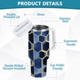 thumbnail image 2 of Yayeee 30oz Stainless Steel Tumbler with Straw and Handle Double-Wall Insulated Travel Water Bottle, Blue Hexagon Pattern, 2 of 8
