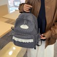 thumbnail image 3 of Corduroy Backpack, Polka Dot School Backpack with Bowknot, Lace Trim Schoolbag for Travel Shopping Outdoor, Gray, 3 of 7