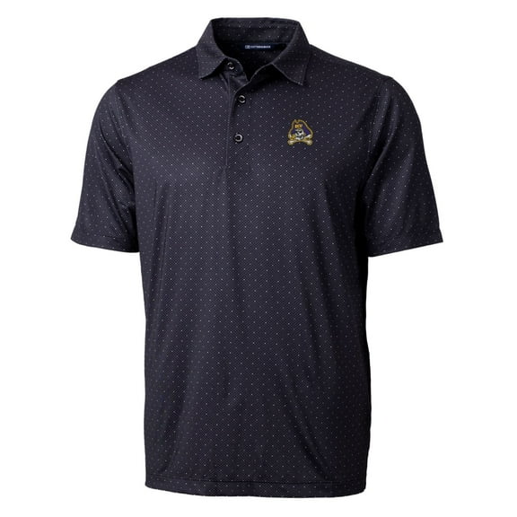 Men's Cutter & Buck Black ECU Pirates Pike Double Dot Print Stretch Polo