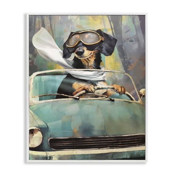 Stupell Industries Eclectic Dog on Joy Ride White Framed Giclee Art, 16 x 20, by Enrico McGarrigle