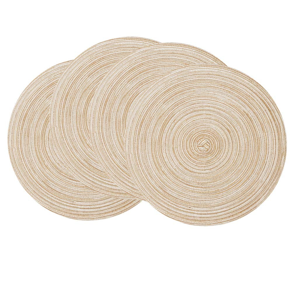 Coolmade Round Rop Cotton Braided Table Place Mats Braided Coaster Placemas  Non-Slip Table Mats Set of 4 for Dining Kitchen Table Washable 15 inch