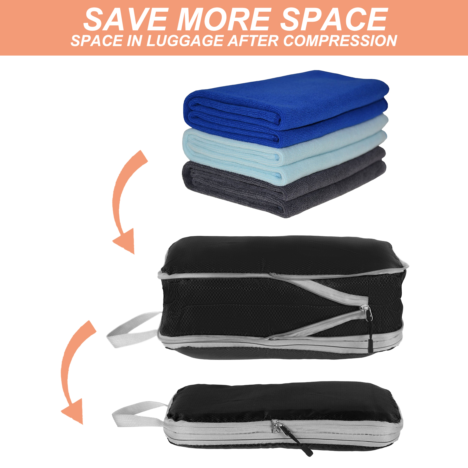 Uxcell Compression Packing Cube for Travel Waterproof Luggage Organizer for Suitcase Black 4 Set