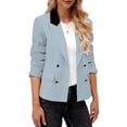 thumbnail image 6 of Xdegoge Womens Double Breasted Blazer Jacket Contrast Lapel Collar Long Sleeve Suit Coat with Buttons Office Business Casual Workwear Professional Outerwear, 6 of 7