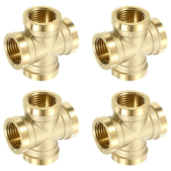 4Pack Brass Cross Pipe Fitting, 1/2" Female Barstock Cross Fitting Pipe Adapter