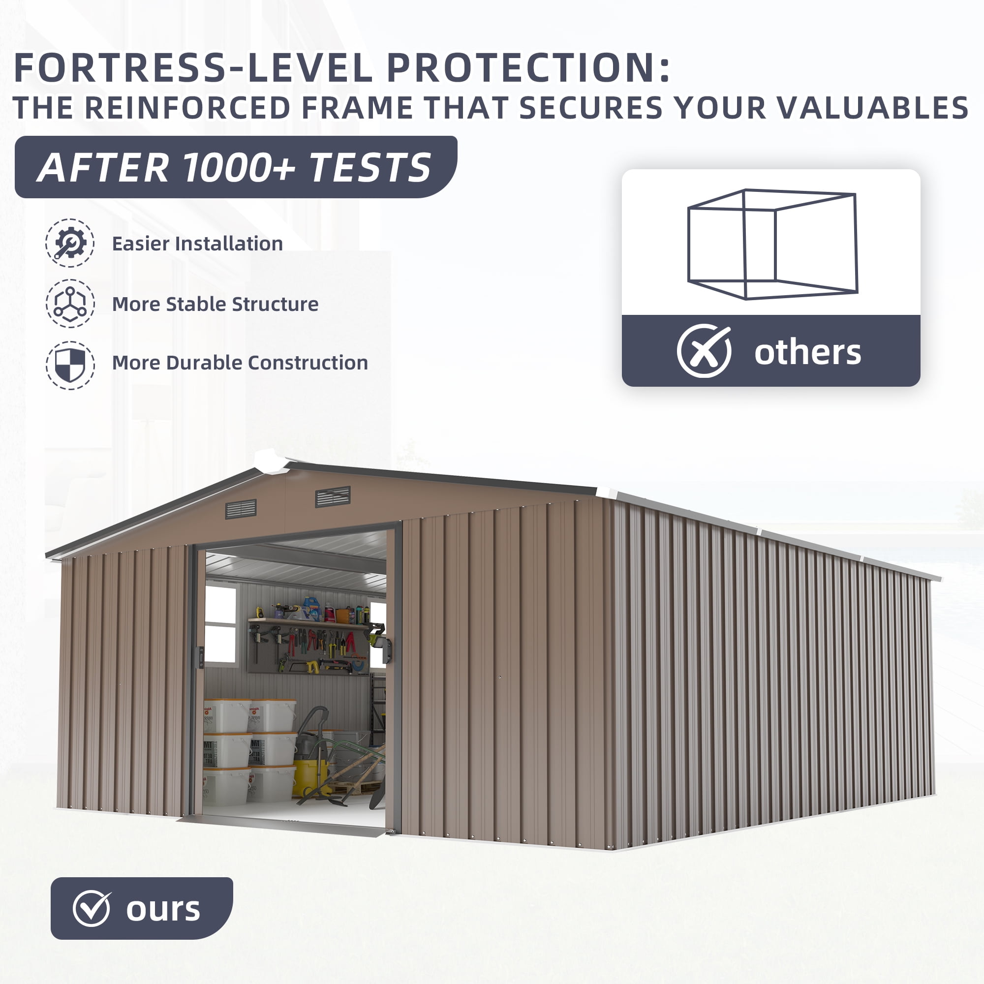 Villeston 10FT x 12FT Outdoor Metal Storage Shed,Tool Shed Storage House with Lockable Door for Garden, Backyard, Patio Brown