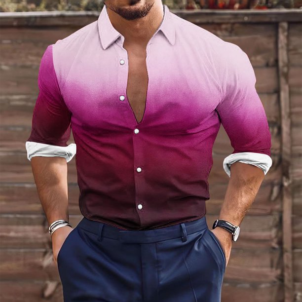 Blusa y camisa de manga larga con cuello vuelto para hombre, estilo casual, a la moda, con botones estampados, blusa de manga larga con cuello vuelto, camisetas de poliéster para hombre