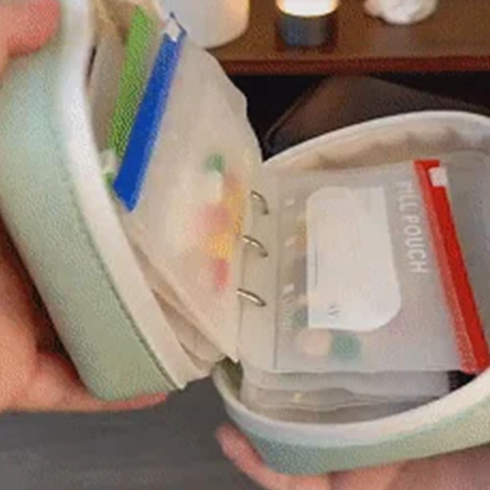 A8 Waterproof Pill Pouch Set, Weekly Pill Organizer with 14 Color Coded Medicine Pouches, Large Reusable Travel Medicine Case, Crush Resistant Waterproof Zipper Storage for Vitamins Fish (A)