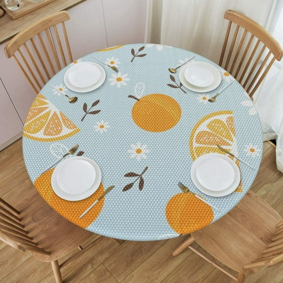 Oranges Round Fitted Tablecloth with Elastic Fitted Table Covers for Round Tables 40"-48" ,24jl03caA101