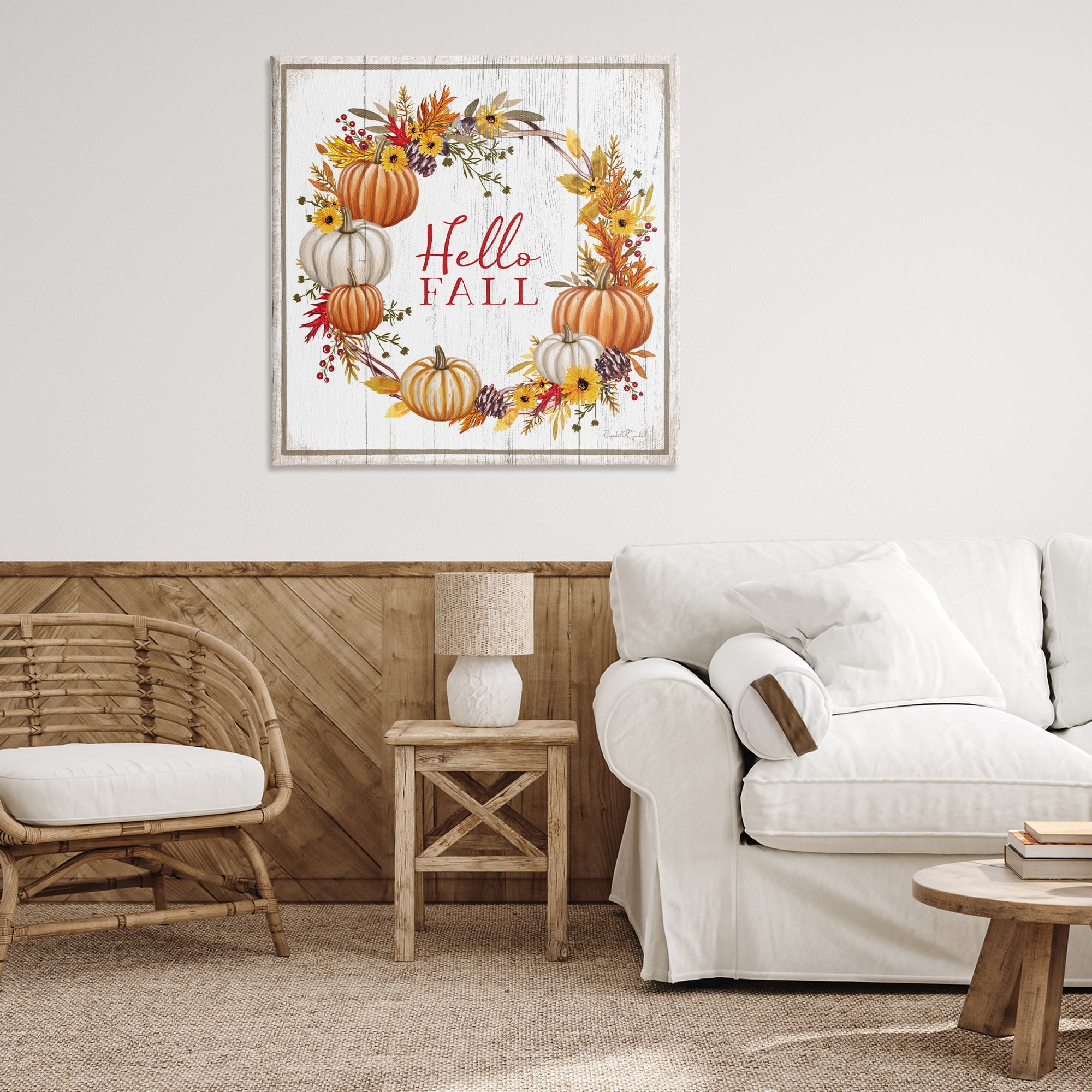 Stupell Industries Rustic Hello Fall Holiday Painting Gallery Wrapped Canvas Art Prints Wall Art, 36 x 36