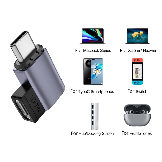 Codo/convertidor recto Pd100w conector de carga rápida para Macbook/teléfono tipo c
