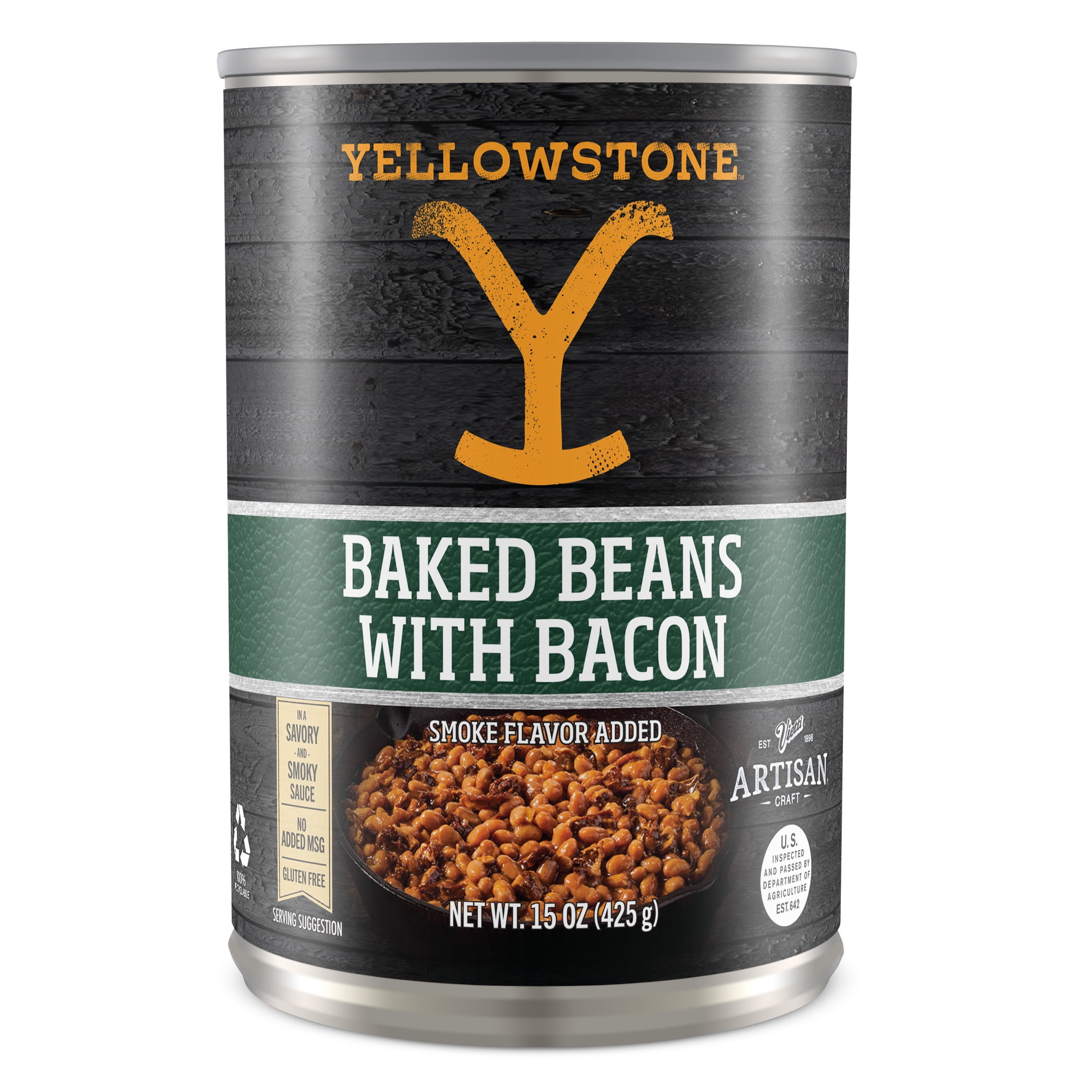 (4 pack) Yellowstone Brand Baked Beans with Bacon, No Allergens, Gluten-Free, Canned Beans, 15 oz. Can.