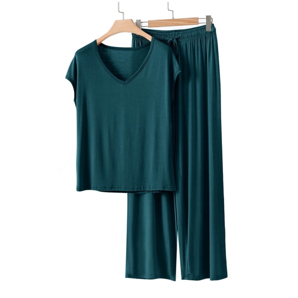 TaTaai Loose Solid Color T-shirt Pants Pajama Set, Women's Thick Warm Design, All Season Casual Home Work Outfit, Cold Gentle Wash, Line Dry Option Gift