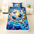 thumbnail image 3 of Castle Fairy Soccer Sport Twin Sheets 3pcs, Futuristic Cubes Bedding, Blue Orange Black,1 Fitted Sheet, 1 Flat Sheet and 1 Pillowcase, 3 of 6