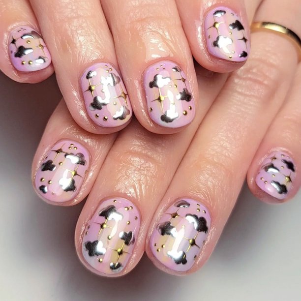 Parche de manicura con forma de estrella y nube bronceadora de fantasía, lindo, con forma de leche, para uso corto, con armadura, cuadrado europeo, para uñas postizas