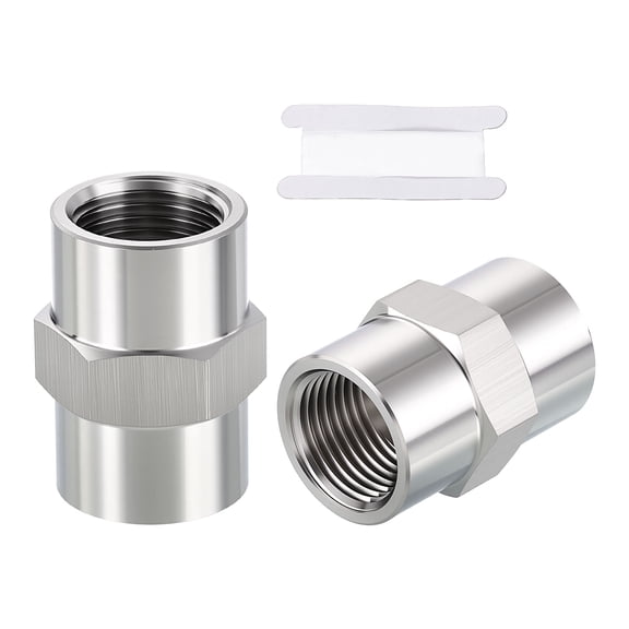 Uxcell 2 Pack 316 Stainless Steel FeMale to FeMale Adapter, 1/4" FeMale NPT x 1/8" FeMale NPT Coupling Coupler Hex Head Pipe Fitting W/ Sealing Tape for Industrial, Fluid, Home Gardening