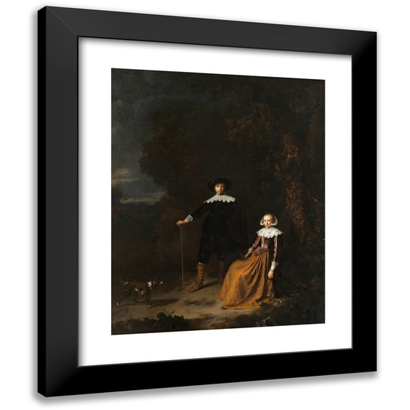 Gerrit Dou 12x14 Black Modern Framed Museum Art Print Titled - Portrait of a Couple in a Landscape (1630 - 1675)