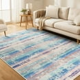 thumbnail image 3 of Beltran 4'x6' Abstract Watercolor Striped Area Rug, Washable Non Slip Low Pile Boho Rug, Pastel Multicolor Stain Resistant Rug for Living Room Bedroom, Blue, 3 of 8