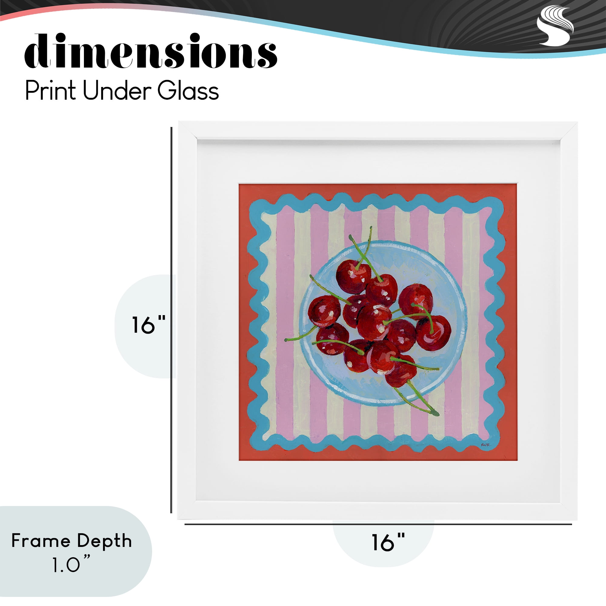 Stupell Industries Red Cherries over Pink Stripes White Framed Print Under Glass, design by Rachael Reese