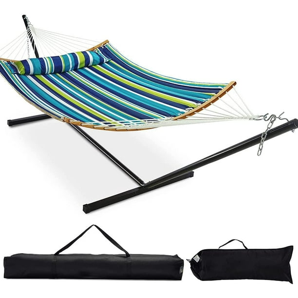 Zupapa 12 Feet Steel Stand With Quilted Curved Bar Hammock Combo 450lbs Capacity Polyester Pad And Pillow For Indoor Outdoor Patio Deck Yard Use 2 Storage Bags Included Blue Green Stripes Com Zupapa 12 Feet Steel Stand With Quilted, Zupapa Hanging Hammock Chair C Stand