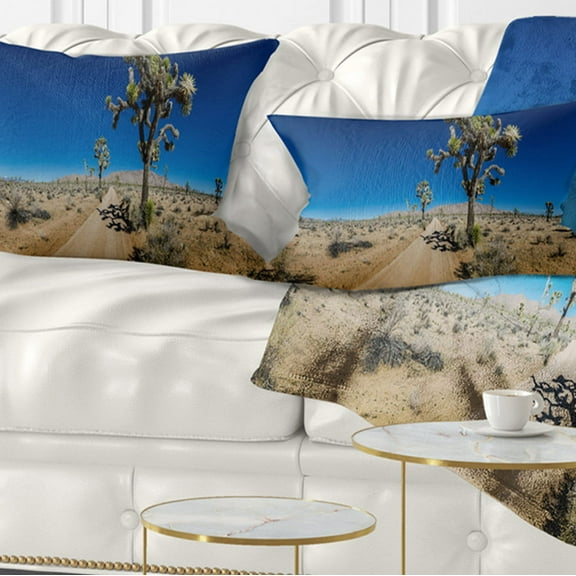Designart Sandy Desert Road Panorama - Landscape Wall Throw Pillow - 12x20