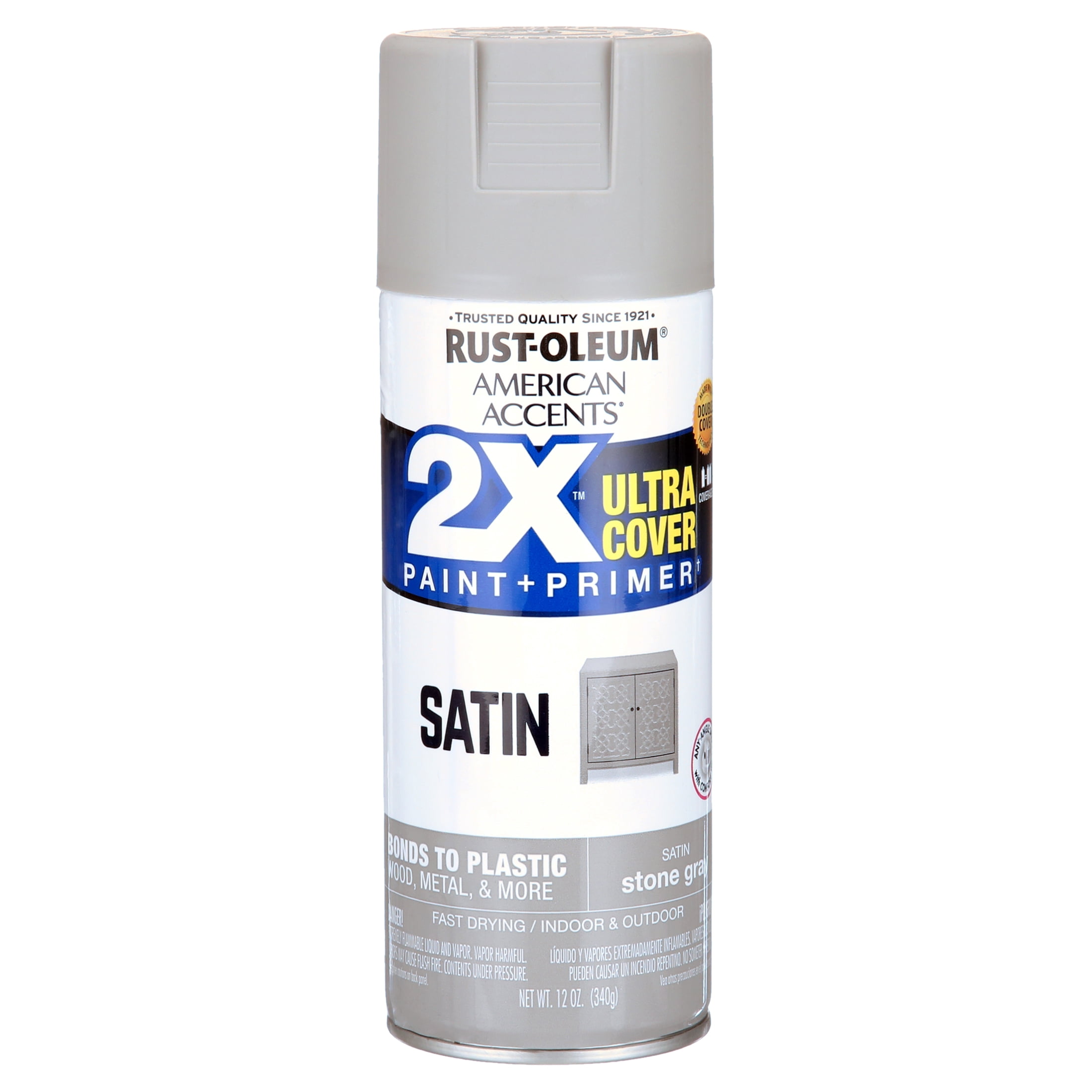 (6 pack) Stone Gray, Rust-Oleum American Accents 2X Ultra Cover Satin Spray Paint-355085, 12 oz
