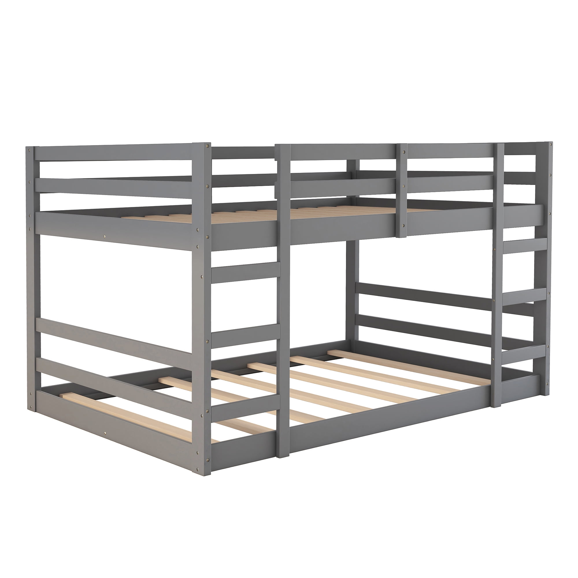 Holaki Twin Size Wood Bunk Bed with Safety Guardrails for Kids, Grey
