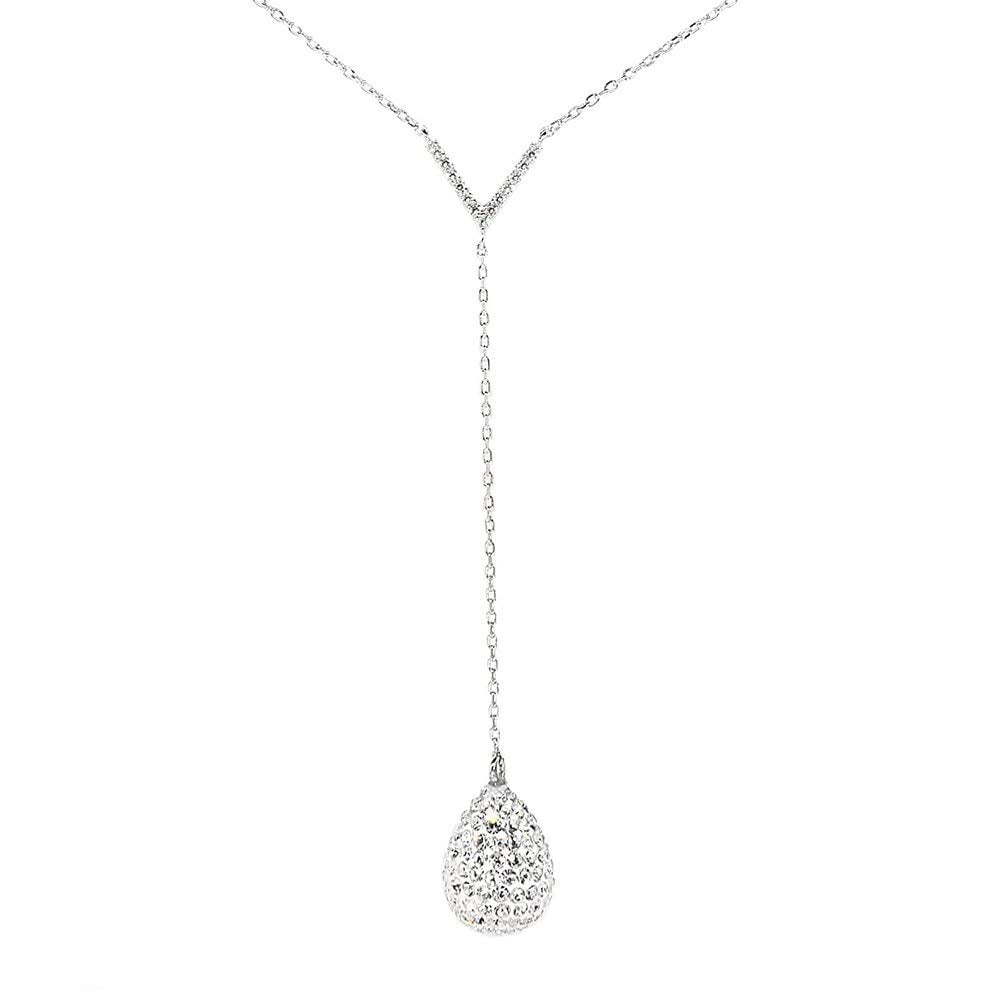 Sterling Silver White CZs Womens Floating Teardrop Y Necklace 