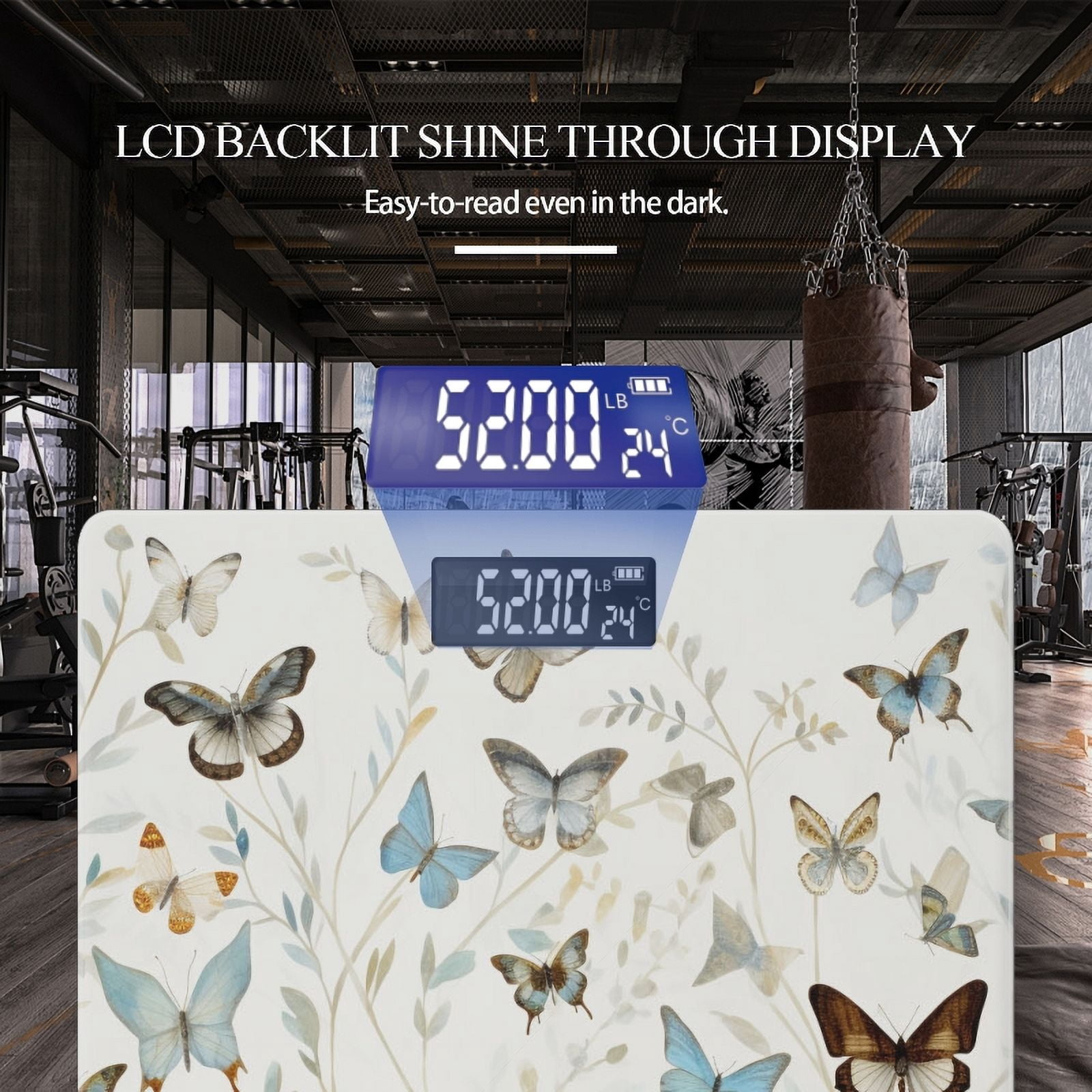High Precision Body Weight Scale Smart Bathroom Scales with Large LCD Display(400lbs),Decorative for Bedroom-White Wallpaper With Various Blue And Brown Butterflies
