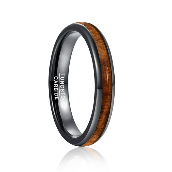Ladies’4MM Black Polish Inlaid Wood Grain Tungsten Carbide Ring