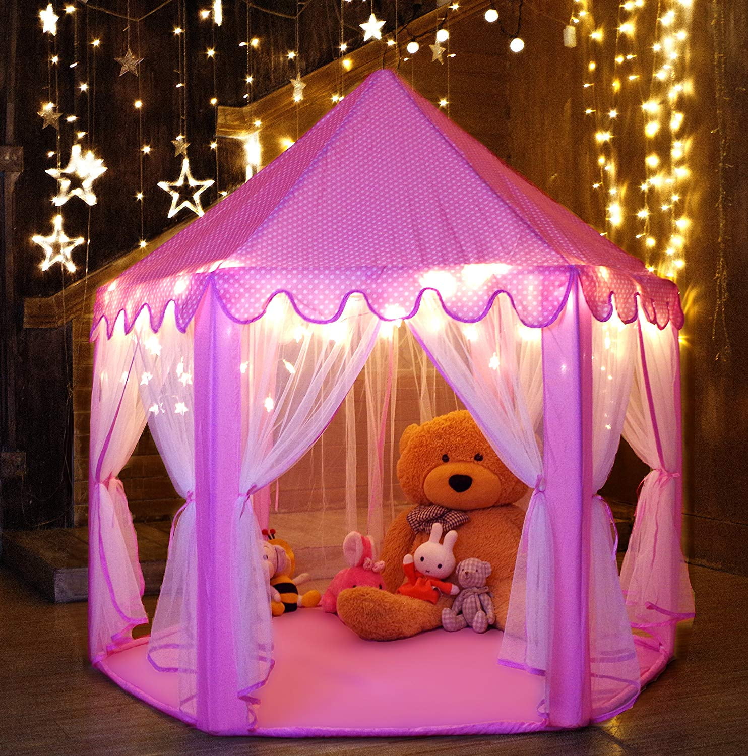 12 Star Lights Princess Castle PlayHouse Outdoor Indoor Kids Girl Play Tent Pink 
