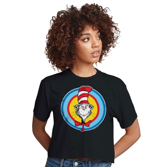 Dr. Seuss - Cat In the Hat Smile - Juniors Cropped Cotton Blend T-Shirt