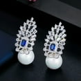 thumbnail image 2 of Silver Plated Blue Luxury Cubic Zircon Women Round Drop Pearl Earrings for Women, 2 of 9