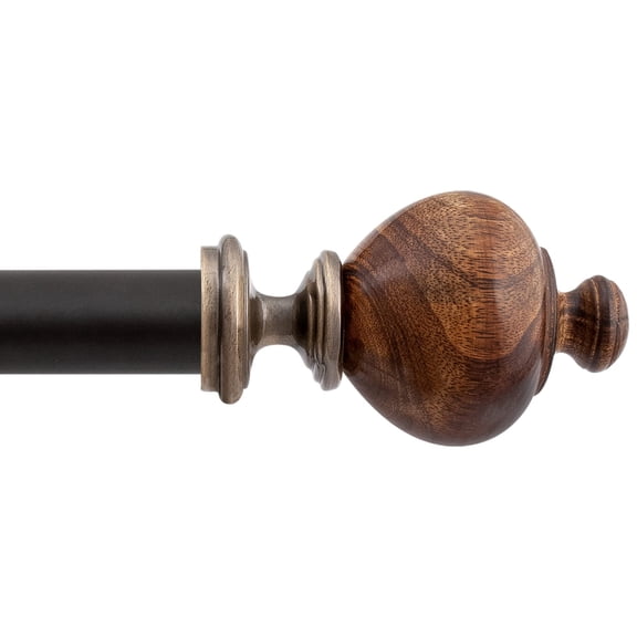 Deco Window 18 to 44 inches Adjustable Curtain Rod for Windows with Natural Wood Finials (1'' Diameter, Brown)