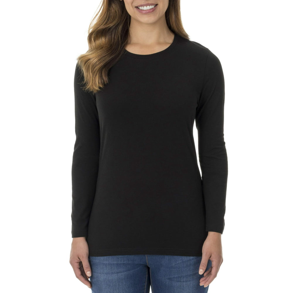Faded Glory - Women's Essential Long Sleeve Crewneck T-Shirt - Walmart ...
