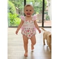 thumbnail image 3 of BemeyourBBs Mama's Bestie Baby Girl Summer Clothes Newborn Baby Girl Mommy's Bestie Outfit Tulip Print Romper Letter Embroidery Square Neck Plaid Flying Sleeve Front Bow Bodysuit Jumpsuit Playsuit, 3 of 9