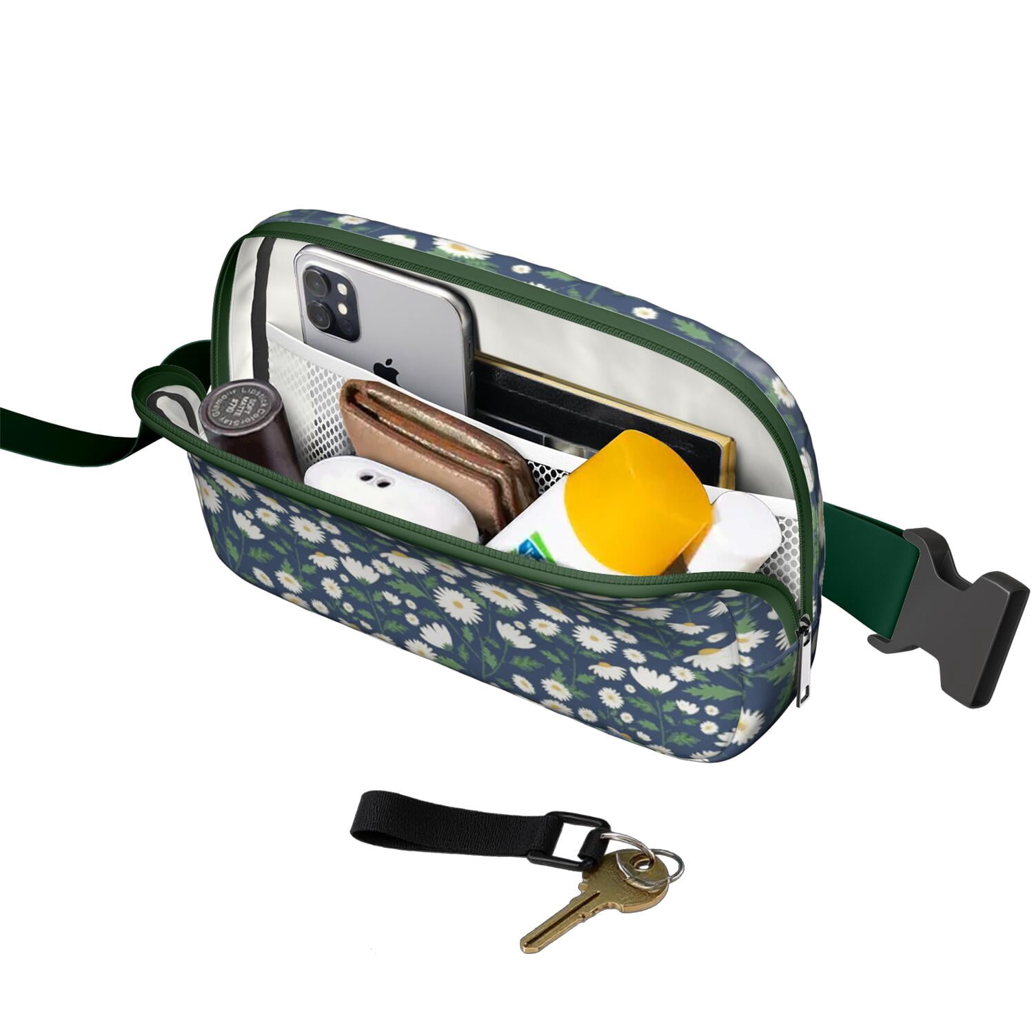 Retro Daisy Print Waist Bag – Boho Floral Fanny Pack with White & Yellow Bloom Design, Perfect for Sunny Outdoor Adventures